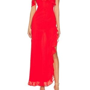 Runaway the label Elegant One Shoulder Red Evening Dress